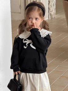 DAZY Infant/Toddler (Girl) Round Neck Long Sleeve Bow Sweatshirt - Black - View 4