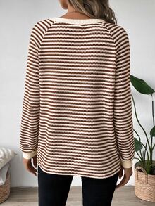 SHEIN LUNE 休閒女款秋冬條紋長袖運動衫 - 彩色 - 查看 2