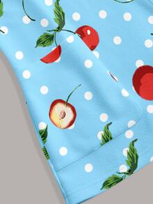 PopScrub Women's Cherry Pattern Print Short Sleeve Scrub Uniform Top - Multicolor - View 4