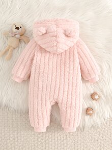 SHEIN 新生兒嬰兒貼花刺繡拉鍊舒適連帽居家休閒連身衣 - 粉色 - 查看 2