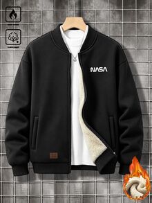 EGENSIO Men's Winter Thermal Lined Thick Print Zipper Jacket, Studded Baseball Jacket - Black - View 3