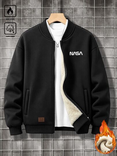 EGENSIO Chaqueta de invierno para hombre con forro térmico, gruesa, con estampado y cremallera, chaqueta de béisbol con tachuelas