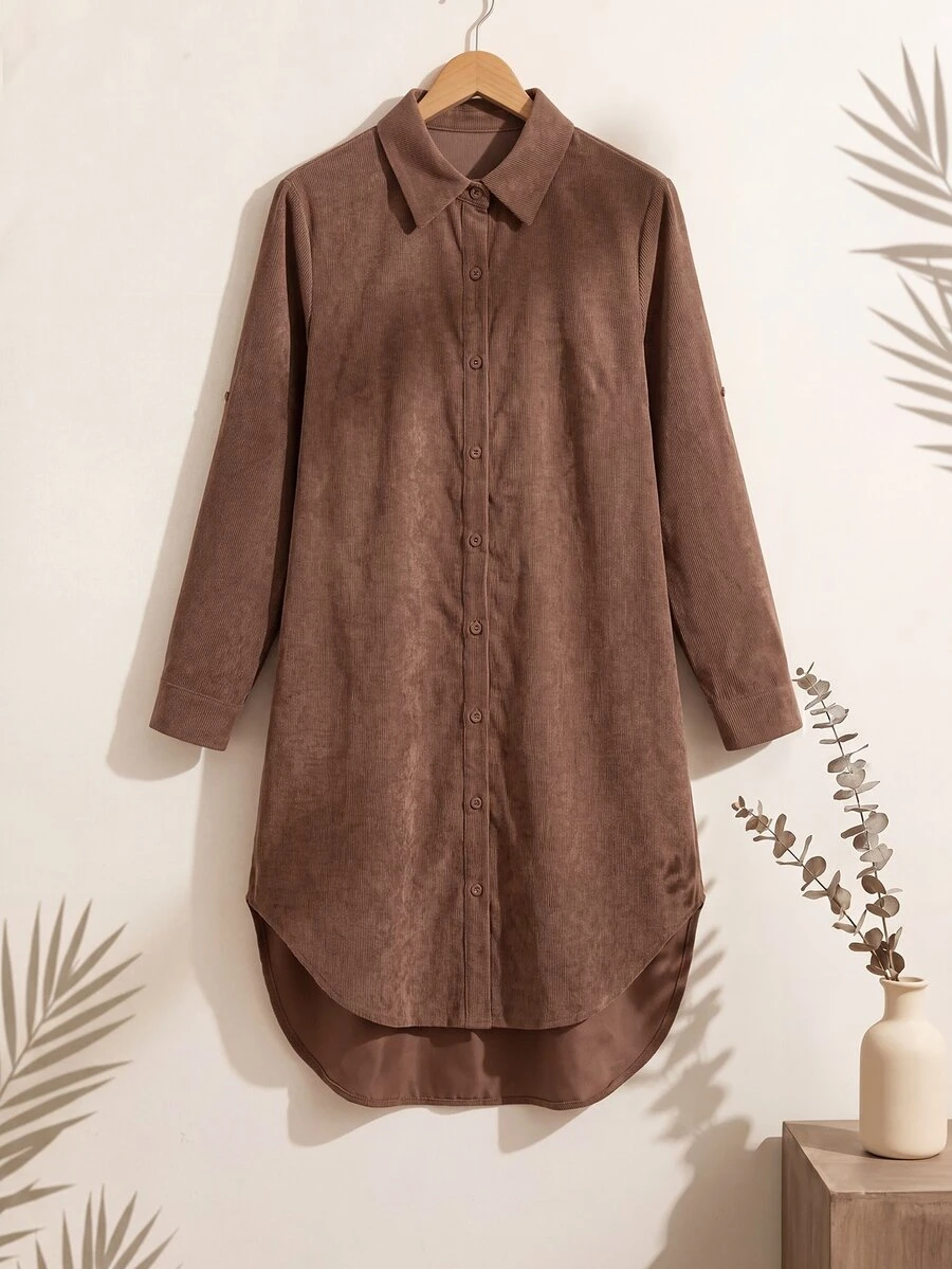 Rusticease Women's Solid Color Casual Daily Summer Midi Dress - Brown - View 1