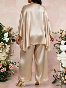 SHEIN Lady CURVE 大尺碼女款花卉印花上衣與長褲休閒日常兩件套 - 彩色 - 查看 2