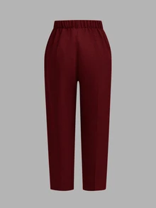 SHEIN 小男孩三件套西裝：卡其色背心、鬆緊腰長褲、領結與長袖襯衫，紳士風，適合春夏/秋冬 - 酒紅色 - 查看 11