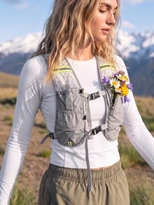 WanderVale Buckle Honeycomb Breathable Mesh Outdoor Vest Jacket - Grey - View 4