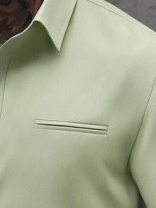 Manfinity CasualCool 男士白色休閒商務短袖襯衫，正式款 - 灰綠 - 查看 3