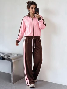 Sovereign Charm Sovereign Charm Women's Colorblock Long Sleeve Top And Pants Casual Daily Sports Set - Multicolor - View 6
