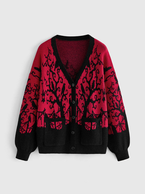 Casual Gothic Snake Moon Pattern Embroidered V-Neck Loose Plus Size Cardigan