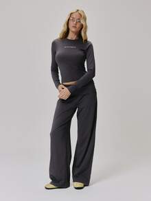 MUSERA Grey Graphic Detail Long Sleeve Top And Straight Leg Trousers Co Ord Sold As Set Fall Autumn Winter - Grey - View 5
