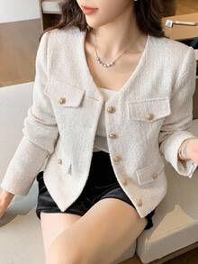 DAZY Women's Solid Color Fashion Versatile Daily Wear Overcoat - White - View 3