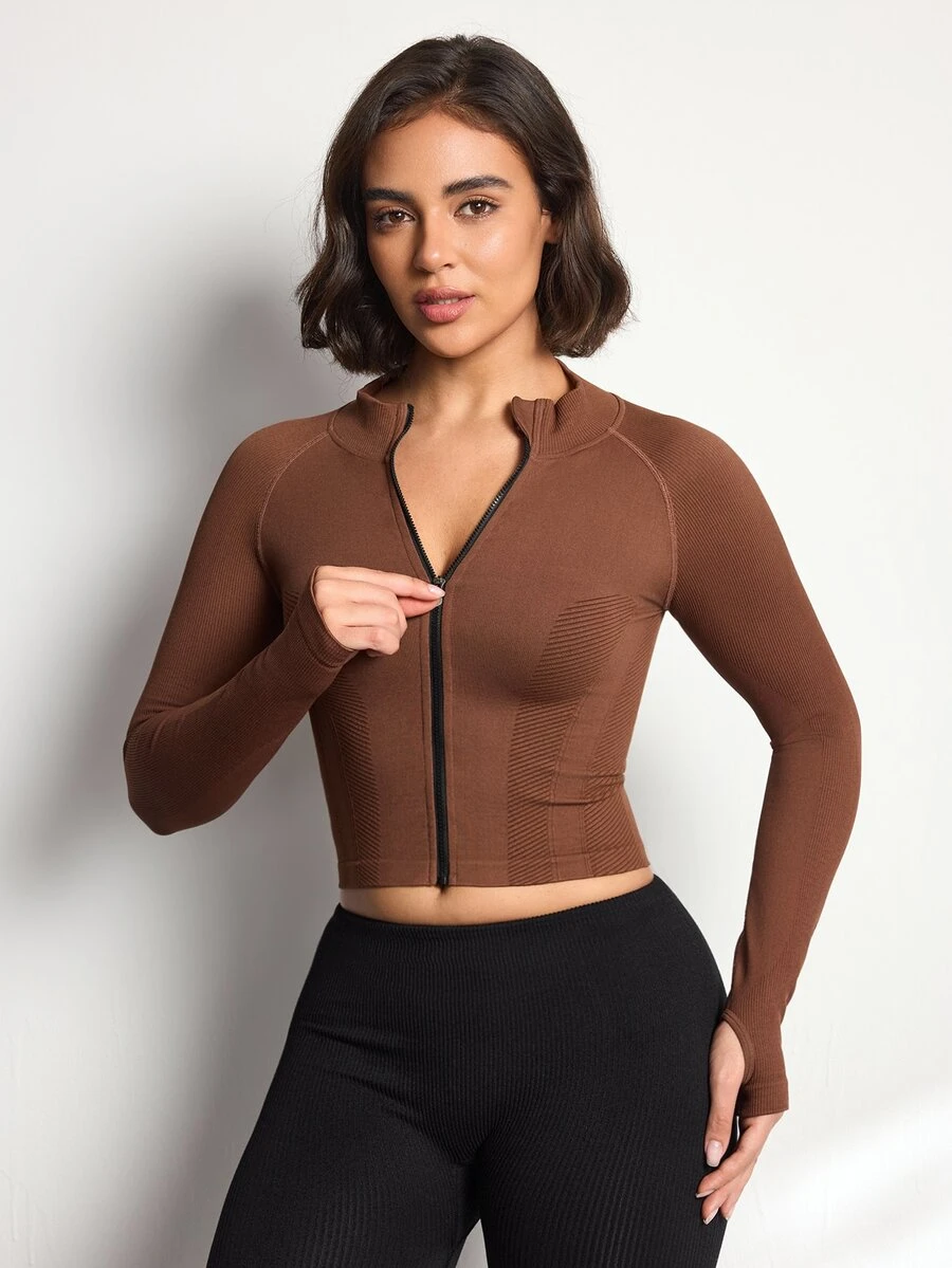 Easithlete Easithlete Women's Minimalist Zipper Long Sleeve Sports Jacket For Outdoor - Brown - View 1