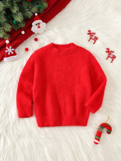 Kids Young Boy Young Girl Autumn/Winter Casual Crew Neck Long Sleeve Pullover Sweater Red Sweater Christmas Sweater Boys Sweater New Year Sweater