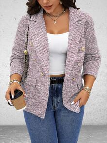 Vionelle Plus Size Women's Fashion Versatile Commute & Travel Blazer - Pink - View 1