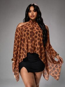Rustia Plus Size Cold Shoulder Halter Neck Striped Casual Blouse, Comfortable Flowy Shirt For Spring And Summer - Multicolor - View 5