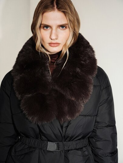 Aveloria Modichic Women's V-Neck Fur Collar Jacket, Quilted Padded Coat, Fitted Waist With Belt To Define Waistline