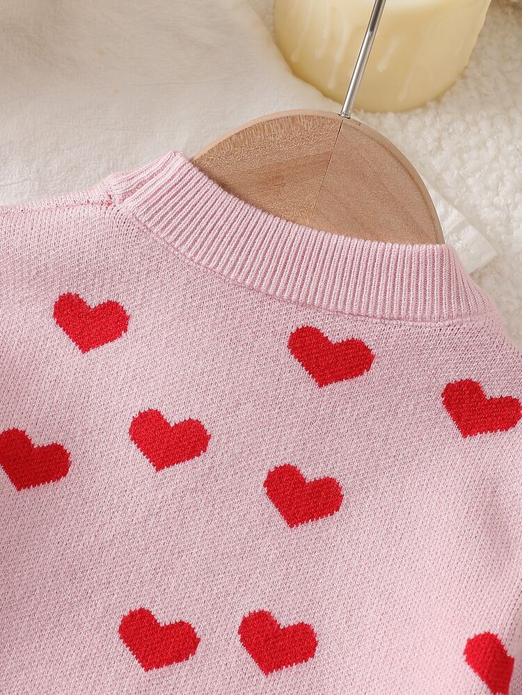 Baby Girl Heart & Bow Pattern Casual Daily Long Sleeve Sweater - Pink - View 6