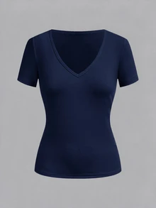 SHEIN EZwear 女款純色V領短袖休閒百搭T恤（3件組） - 彩色 - 查看 6
