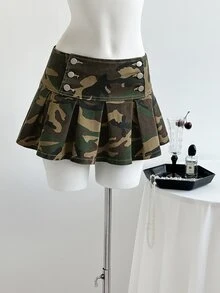 Mori Grove Mori Grove 女款迷彩休閒 Y2K 90年代日常夜店牛仔百褶迷你裙 深綠色 夏季 - 軍綠色 - 查看 4