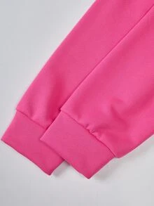 SHEIN Sparklyn 3件組迷彩圖案連帽上衣+細肩帶背心+休閒長褲套裝，適合青少年女孩春季與秋季日常穿著 - 玫紅色 - 查看 5