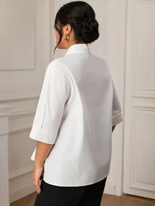 EastFlair Plus Size Women's Solid Color Casual Versatile Daily Wear Shirt - White - View 7