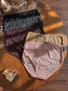 Divavoom Celana Dalam Wanita Ukuran Besar Warna Polos dengan Renda Kontras, Modis, Nyaman, 5pcs/Pack - MultiWarna - View 2