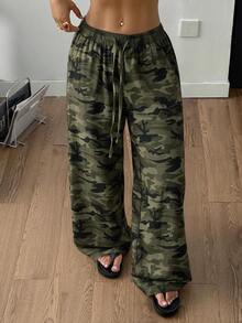 Coolane Plus Size Women's Drawstring Waist Camouflage Casual Daily Travel Long Pants - Multicolor - View 3