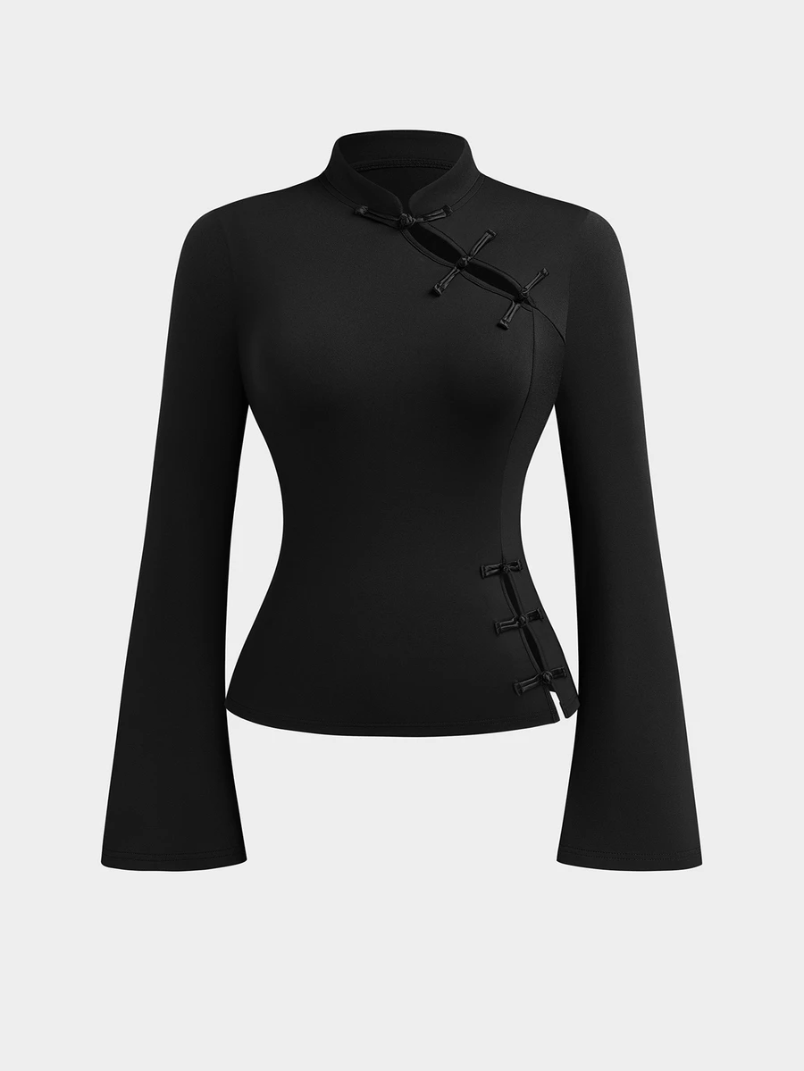 Sweetra Plus Size Women's Solid Color Casual Versatile Daily Long Sleeve T-Shirt - Black - View 1