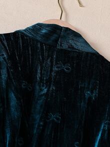 SHEIN Women's Dark Green Minimalist Fashion Solid Color Long Sleeve Velvet Elegant Comfortable Robe - Navy Blue - View 4