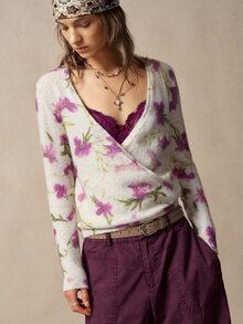 Bohemela Women's Floral Pattern Casual Daily Long Sleeve Sweater - Burgundy - View 6
