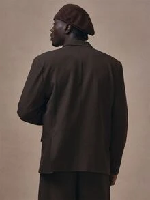 Musero Oversized Double Breatsed Blazer With Side Vents Chest Pocket Co Ord Blazer Only Autum Winter Essentials - Black - View 4
