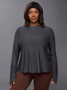 Voyena Women's Plus Size Solid Color Casual Daily Wear Sports T-Shirt - Grey - View 6