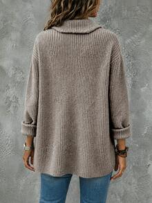 SHEIN Waterfall Collar Drop Shoulder Cardigan - Khaki - View 2