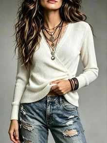 Breezaya Women's Lace Patchwork Casual Versatile Daily Wear Cardigan - White - View 3