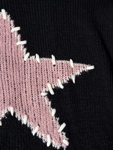 Bohemela Plus Size Korean Style Sweet Long Sleeve Jacquard Pullover Sweater - Black - View 8