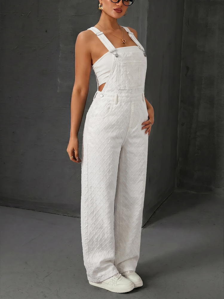 SHEIN EZwear Women's Casual Denim Jumpsuit With Pockets For Daily Wear - White - View 1