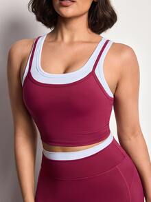 Eassivo Women's Colorblock Top And Leggings Casual Daily Sports Set - Burgundy - View 7