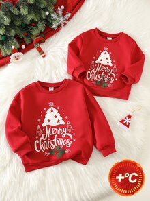 SHEIN 中性嬰兒男/女童、幼兒秋冬可愛毛巾刺繡聖誕衛衣針織上衣，嬰兒聖誕服飾/衛衣 - 酒紅色 - 查看 5