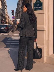 Juhart Spring/Autumn Old Money Plaid Brown Vintage Elegant Lady Commute Casual Outdoor Multi-Occasion Plus Size Blazer Jacket - Brown - View 2