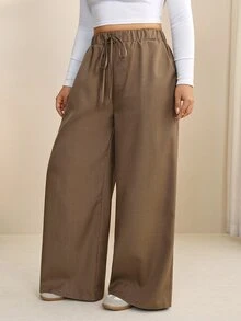 Edennvi Plus Size Women's Autumn Fashion Casual Loose Comfortable Everyday All-Match Versatile Wide Leg Pants - Brown - View 4