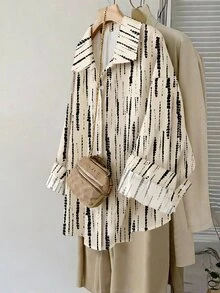 SHEIN VCAY 大尺碼女款休閒長袖領口鈕扣襯衫 - 彩色 - 查看 1