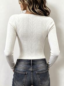 RosyDaze Women's Elegant Solid Color Casual Versatile Daily Wear Long Sleeve Fleece-Lined Sweater - Beige - View 3