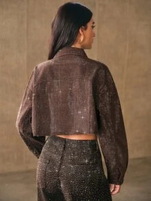 Anewsta Women's Single-Breasted Casual Versatile Daily Denim Top - Rust Brown - View 7