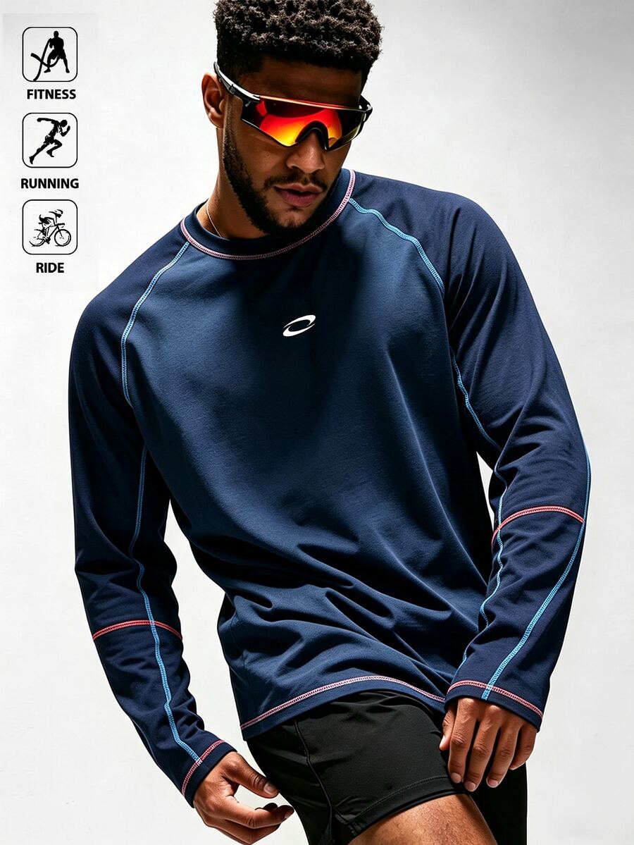 Acti Log Men's Colorblock Casual Daily Travel Sports Long Sleeve T-Shirt - Multicolor - View 1