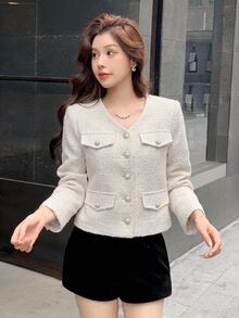 DAZY Women's Solid Color Fashion Versatile Daily Wear Overcoat - White - View 4