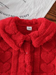 SHEIN 2件組幼女連身衣套裝，甜美紅黑愛心毛絨絨燈芯絨長袖彼得潘領加厚款，冬季保暖公主風節日派對新款套裝 - 黑與白 - 查看 6