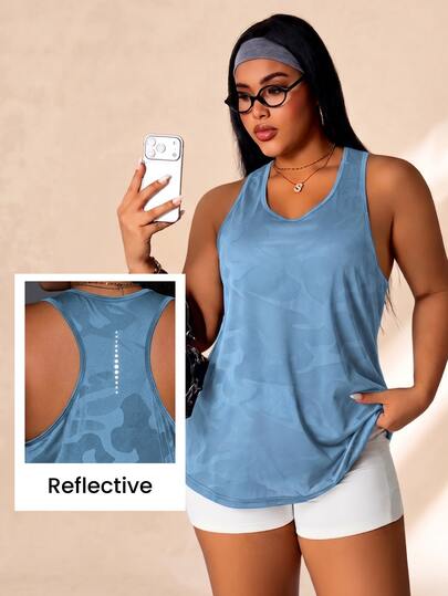 SHEIN Rhythm Era Women's Plus Size Printed Minimalist Casual Sports Tank Top For Running And Fitness