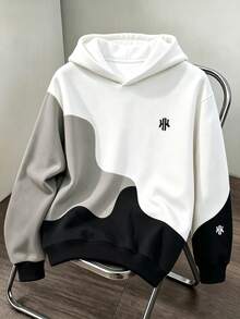 Daypath Men's Letter Pattern Colorblock Casual Everyday Hoodie - Grey - View 1