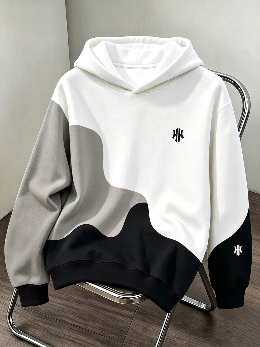 Daypath Men's Letter Pattern Colorblock Casual Everyday Hoodie - Grey - View 1