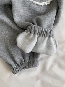 DAZY Infant (Girl) Round Neck Korean Style Long Sleeve Sweatshirt + Casual Long Pants Bowknot Fresh Sweatshirt Set - Grey - View 8